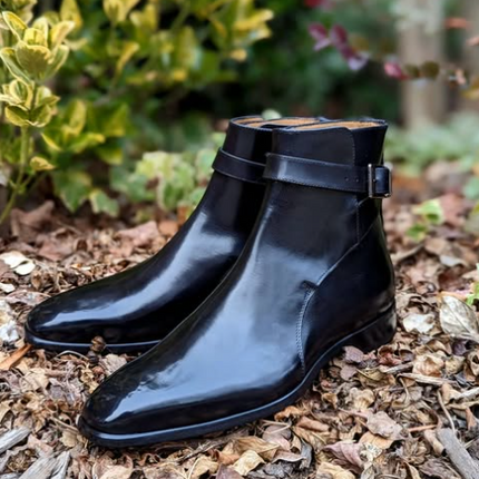 Handmade Men Black Jodhpur Leather Ankle Buckle Business Boot, Dress Boot