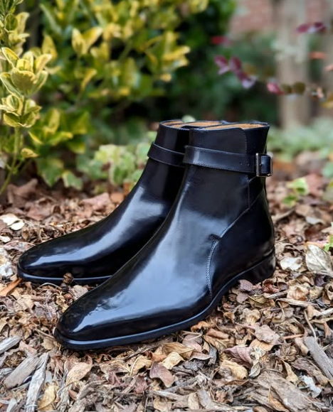 Handmade Men Black Jodhpur Leather Ankle Buckle Business Boot, Dress Boot