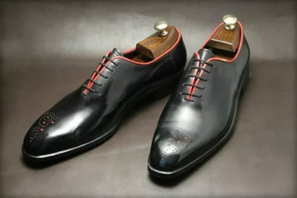 Handmade Men’s Brogue Lace Up Cap Toe Dress Shoes, Real Leather Office Shoes