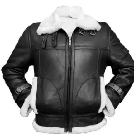 Handmade Men Black Leather Fur Jacket, Men Genuine Style Leather Jacket