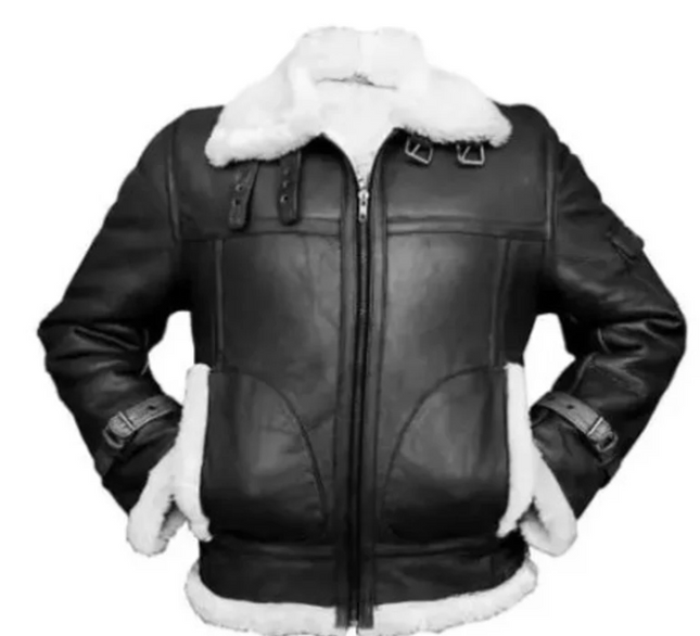 Handmade Men Black Leather Fur Jacket, Men Genuine Style Leather Jacket
