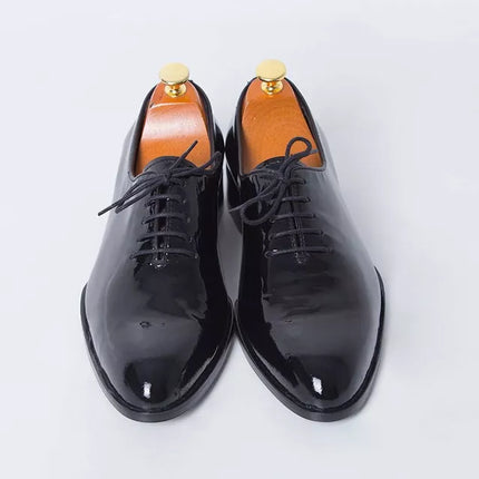Handmade Men Black Patent Leather Wholecut Oxford Dress Shoes, Formal Shoes