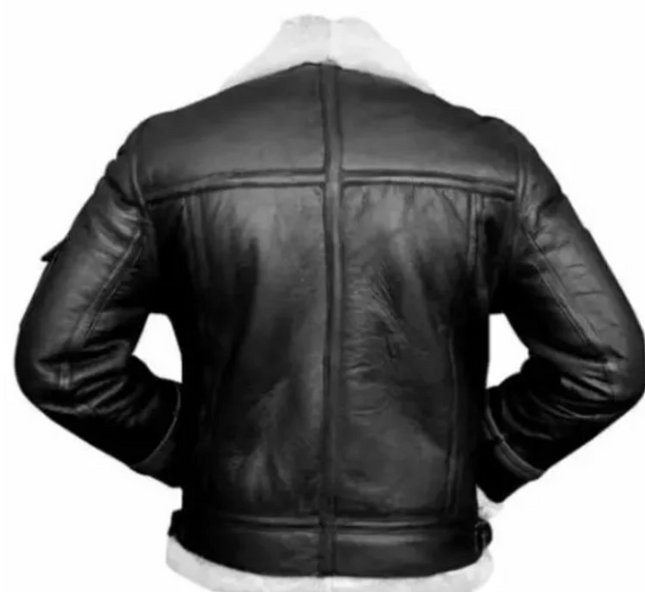 Handmade Men Black Leather Fur Jacket, Men Genuine Style Leather Jacket
