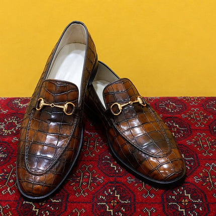 Handmade men crocodile textured leather moccasins, Loafers for mens