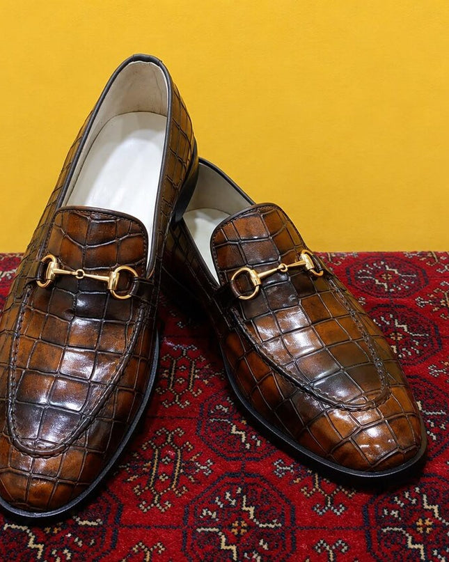 Handmade men crocodile textured leather moccasins, Loafers for mens
