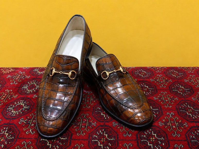 Handmade men crocodile textured leather moccasins, Loafers for mens