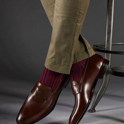 Handmade Men Dark Brown Leather Formal Slip On Loafers Business Shoes