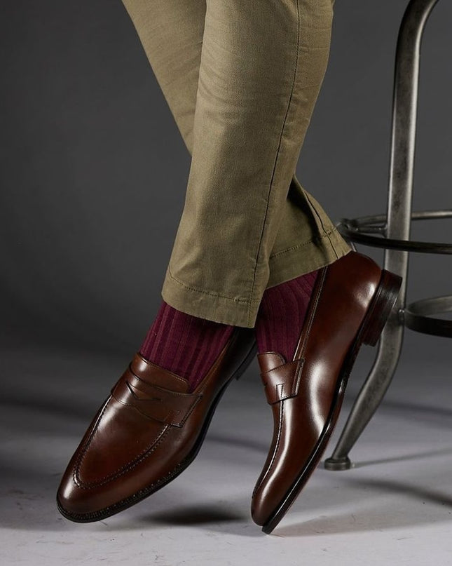 Handmade Men Dark Brown Leather Formal Slip On Loafers Business Shoes