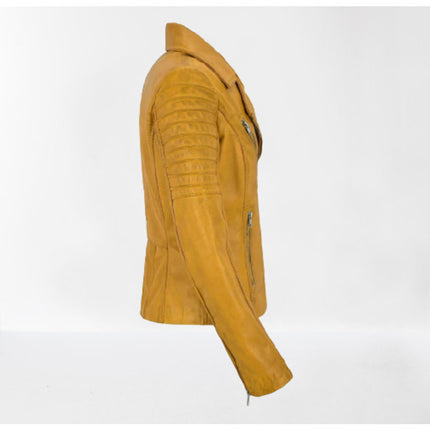 Women Tan Leather Biker Jacket, Tan Street Style Fashion Jacket