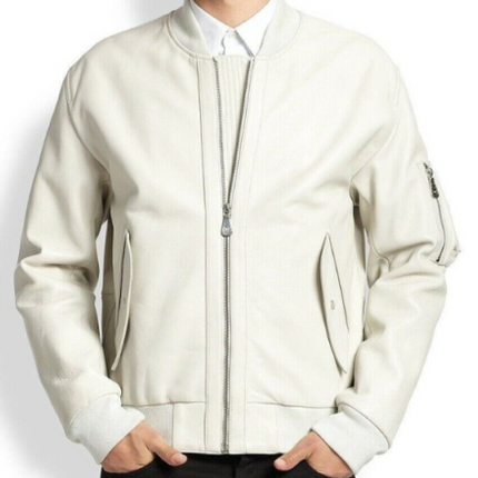 New Handmade Men’s White Jacket, Men Motorcycle Coat Jacket
