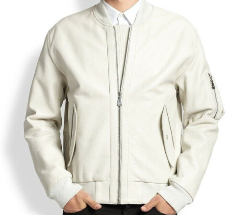 New Handmade Men’s White Jacket, Men Motorcycle Coat Jacket
