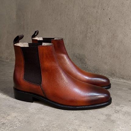 Handmade men brown leather chelsea ankle boots