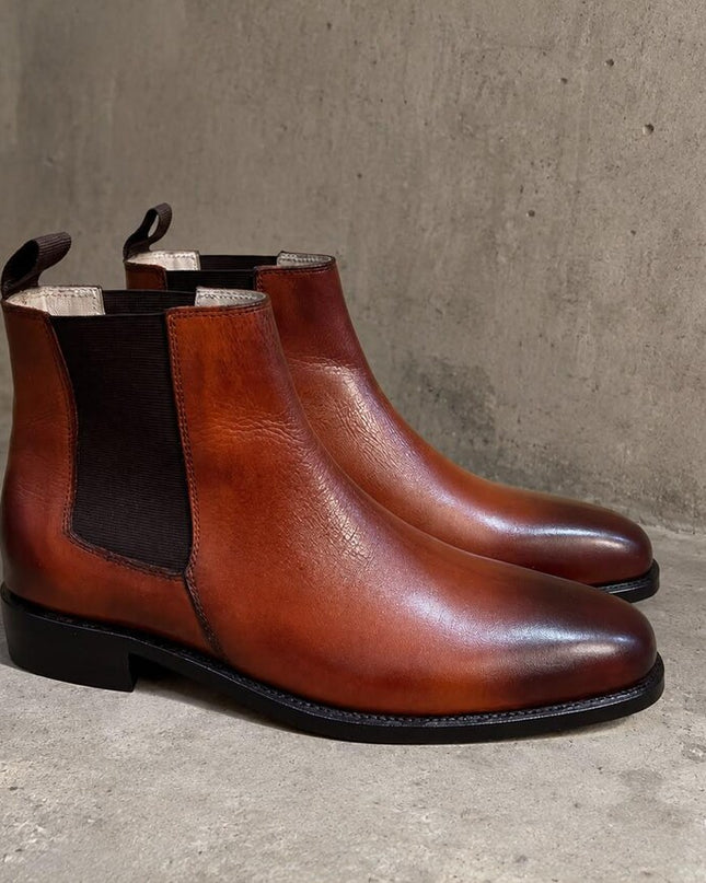 Handmade men brown leather chelsea ankle boots