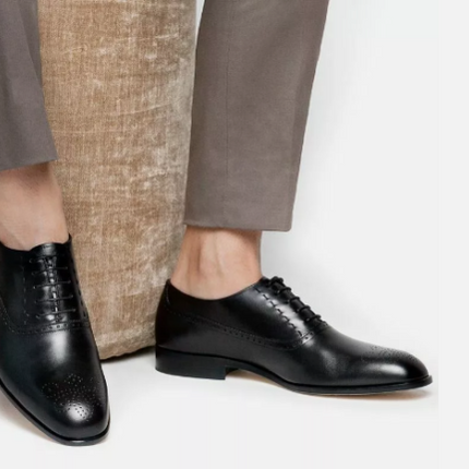 New Black Leather Brogue Formal Handmade Dress Shoes, Oxford Shoes, Office Shoes