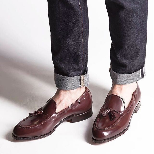 Handmade Men Dark Brown Moccasins Formal Tassel Slip On Business Shoes