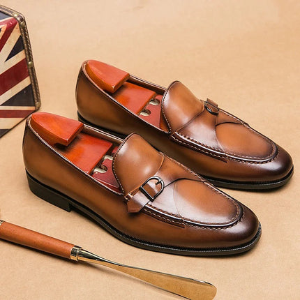 Handmade Shaded Brown Formal Men Buckle Slip On Business Shoes, Wedding Shoes