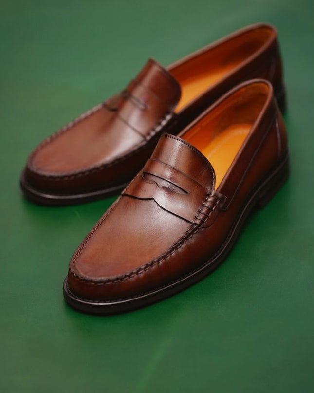 Handmade New Penny Dark Brown Men Moccasins Formal Slip On Business Shoe