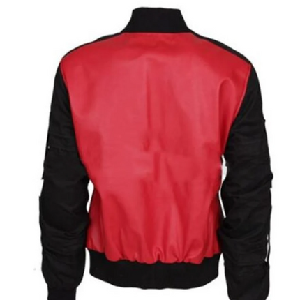 Handmade Men Red and Black Leather Bomber Jacket with Cargo Pockets Jacket For Men