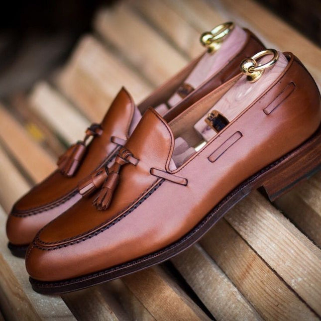 Handmade New Dark Brown Men Tassels Moccasins Formal Slip On Business Shoes