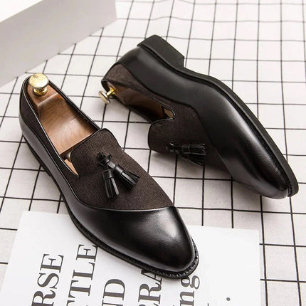 Handmade Men Stylish Two Tone Brown Moccasins Tassels Formal Business Shoes