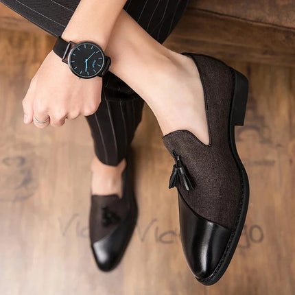 Handmade Men Stylish Two Tone Brown Moccasins Tassels Formal Business Shoes
