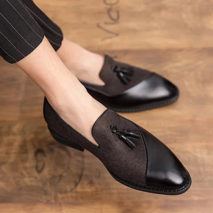 Handmade Men Stylish Two Tone Brown Moccasins Tassels Formal Business Shoes