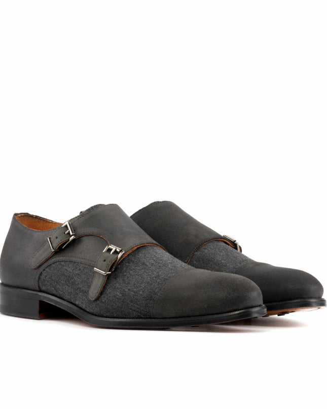 Handmade Men Dark Gray Stylish Monk Strap Formal Buckle Business Shoes