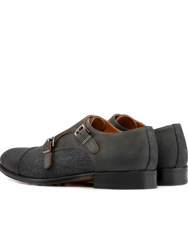 Handmade Men Dark Gray Stylish Monk Strap Formal Buckle Business Shoes