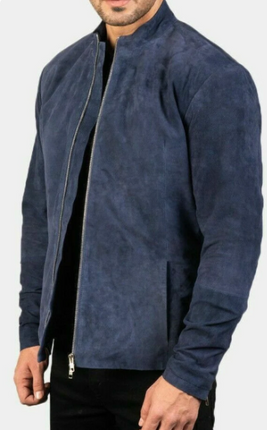 Handmade New Men’s Blue Suede Leather Jacket, Biker jacket For Men