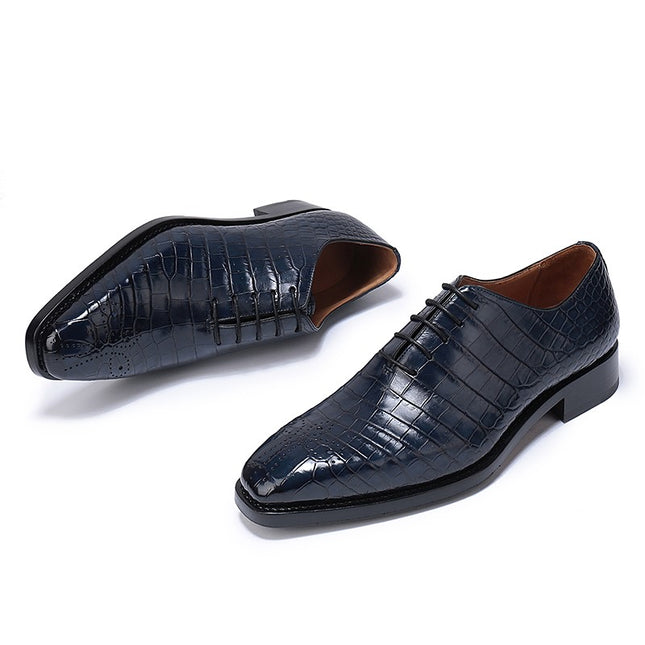 Handmade New Blue Men Crocodile Leather Lace Up Dress Shoes, Business Shoes