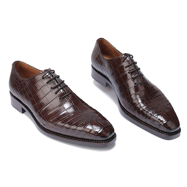 Handmade New Dark Brown Men Crocodile Leather Lace Up Dress Shoes, Business Shoe