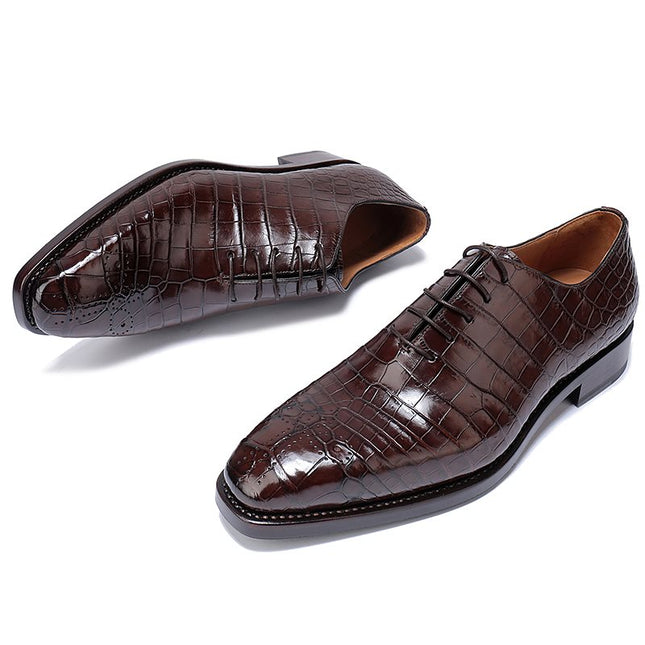 Handmade New Dark Brown Men Crocodile Leather Lace Up Dress Shoes, Business Shoe