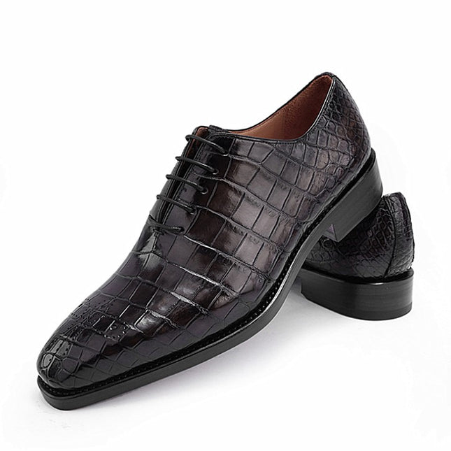 Handmade New Black Men Crocodile Leather Lace Up Dress Shoes, Business Shoe
