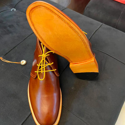 Handmade men brown leather chukka boots, formal ankle office dress boots for mens