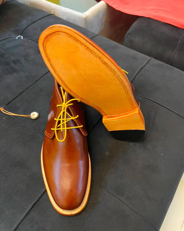 Handmade men brown leather chukka boots, formal ankle office dress boots for mens