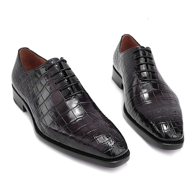 Handmade New Black Men Crocodile Leather Lace Up Dress Shoes, Business Shoe