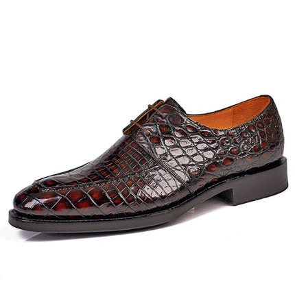 Handmade Men Shaded Brown Crocodile Leather Derby Lace Up Dress Shoes