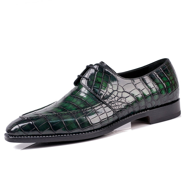 Handmade Men Shaded Dark Green Crocodile Leather Derby Lace Up Dress Shoes