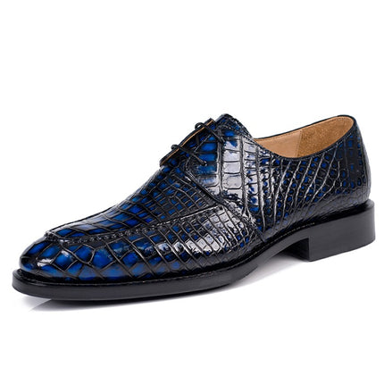 Handmade Men Shaded Blue Crocodile Leather Derby Lace Up Business Shoes