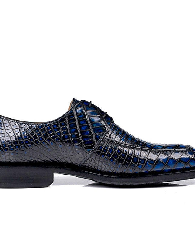 Handmade Men Shaded Blue Crocodile Leather Derby Lace Up Business Shoes