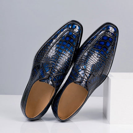 Handmade Men Shaded Blue Crocodile Leather Derby Lace Up Business Shoes