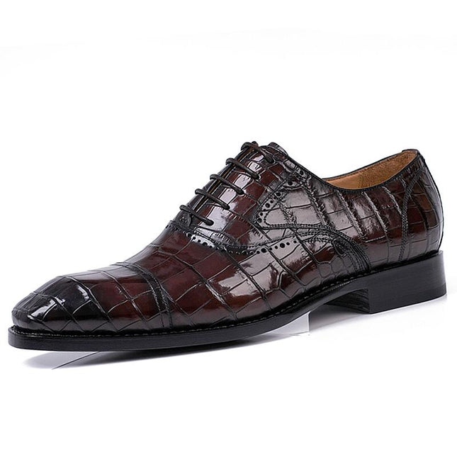 Handmade Stylish Men Shaded Brown Crocodile Leather Lace Up Business Shoes
