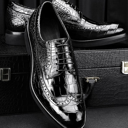 Handmade Stylish Men Wing Tip Derby Black Crocodile Leather Lace Up Dress Shoes