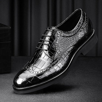 Handmade Stylish Men Wing Tip Derby Black Crocodile Leather Lace Up Dress Shoes