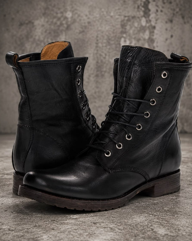 Handmade Men Black Leather High Ankle Boots, Lace up Cowboy Boots