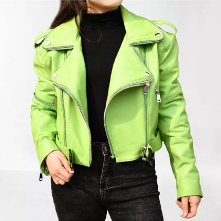 Light Green Leather Jacket for Women, Biker Fashion Leather Jackets