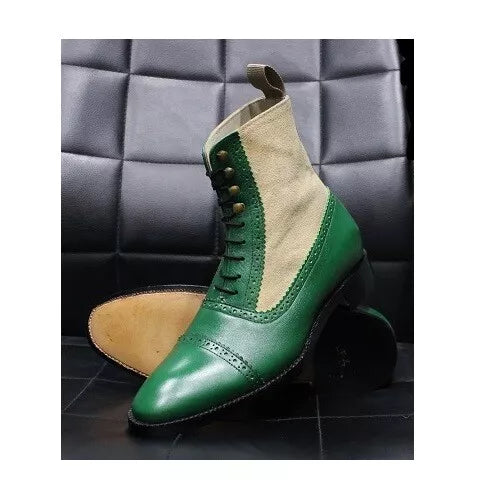 Handmade Men’s Brogue Lace Up High Ankle Dress Boots, Real Leather Suede Boots
