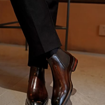 Handmade Men Shaded Brown Chelsea Leather Ankle Pull On Dress Boot, Formal Boot