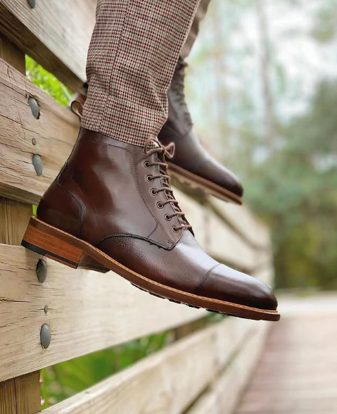 Handmade Men Dark Brown Leather Ankle Lace Up Dress Boot, Formal Biker Boot