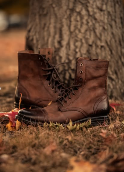 Handmade Dark Men Burnished Brown Leather Ankle Lace Up Hiking Boot, Biker Boot